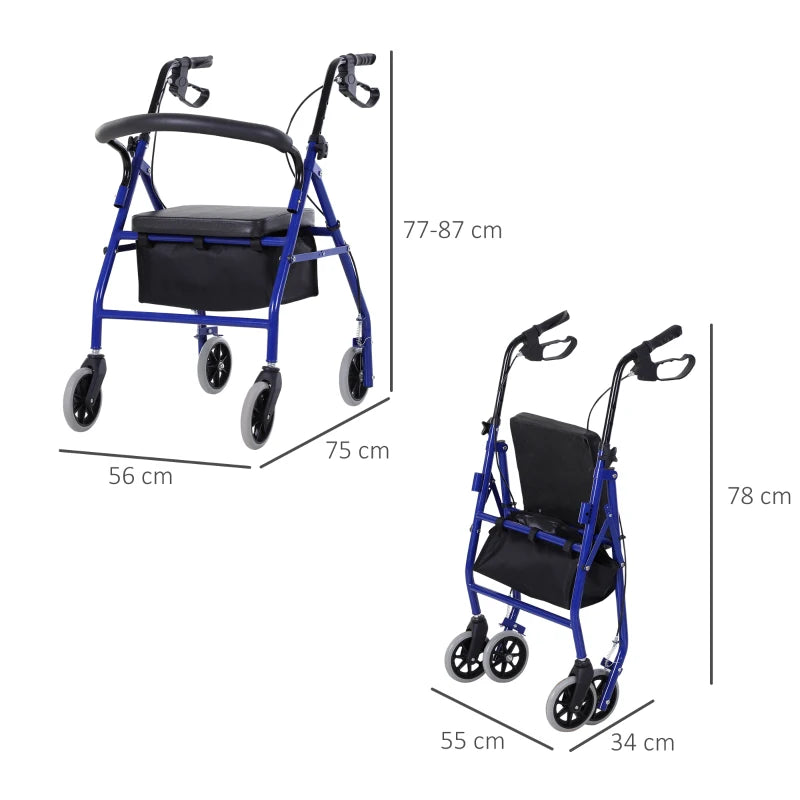 Déambulateur Rollator 4 Roues Pliable avec Siège