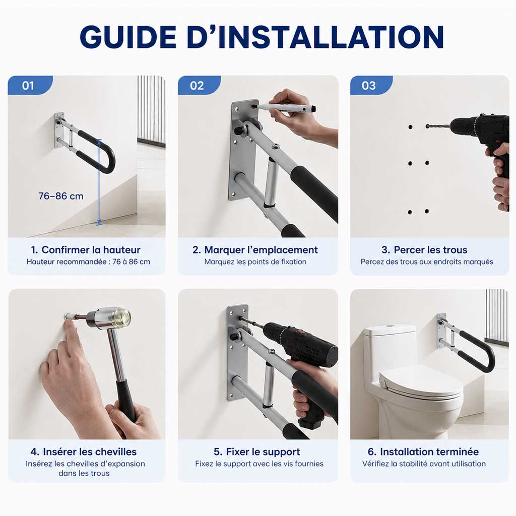 Barre d'Appui WC Murale Pliable