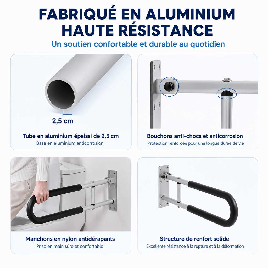 Barre d'Appui WC Murale Pliable