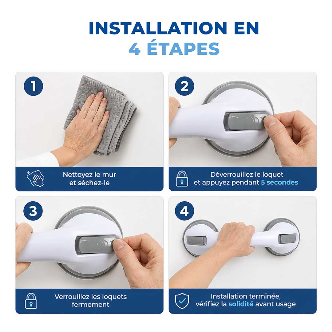 Barre d’Appui de Sécurité à Ventouses pour Douche