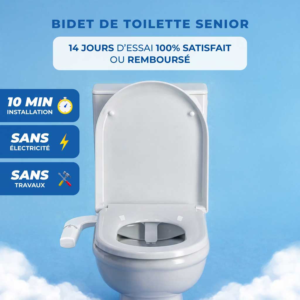 Bidet de toilette senior sans travaux, aide à l'hygiène intime et au maintien à domicile
