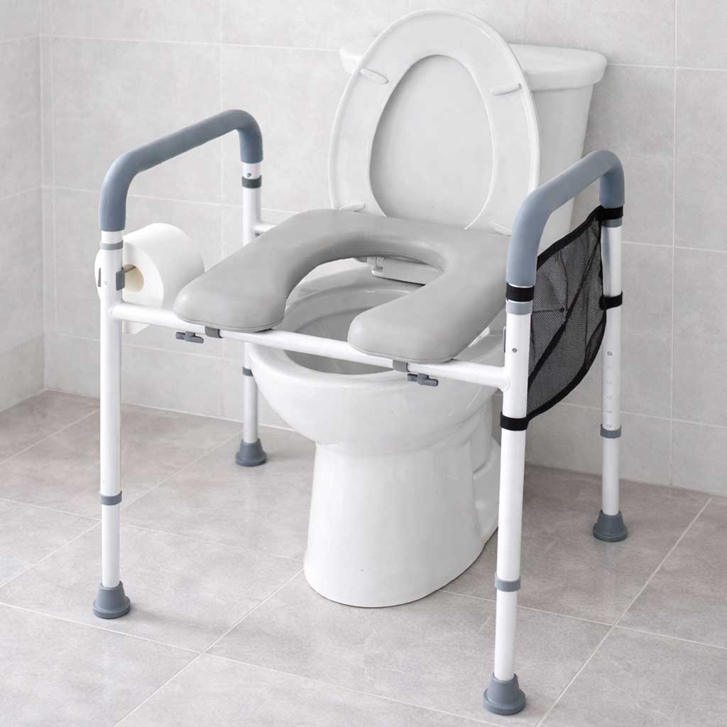 Cadre réhausseur de toilette avec assise rembourrée supportant 158 kg