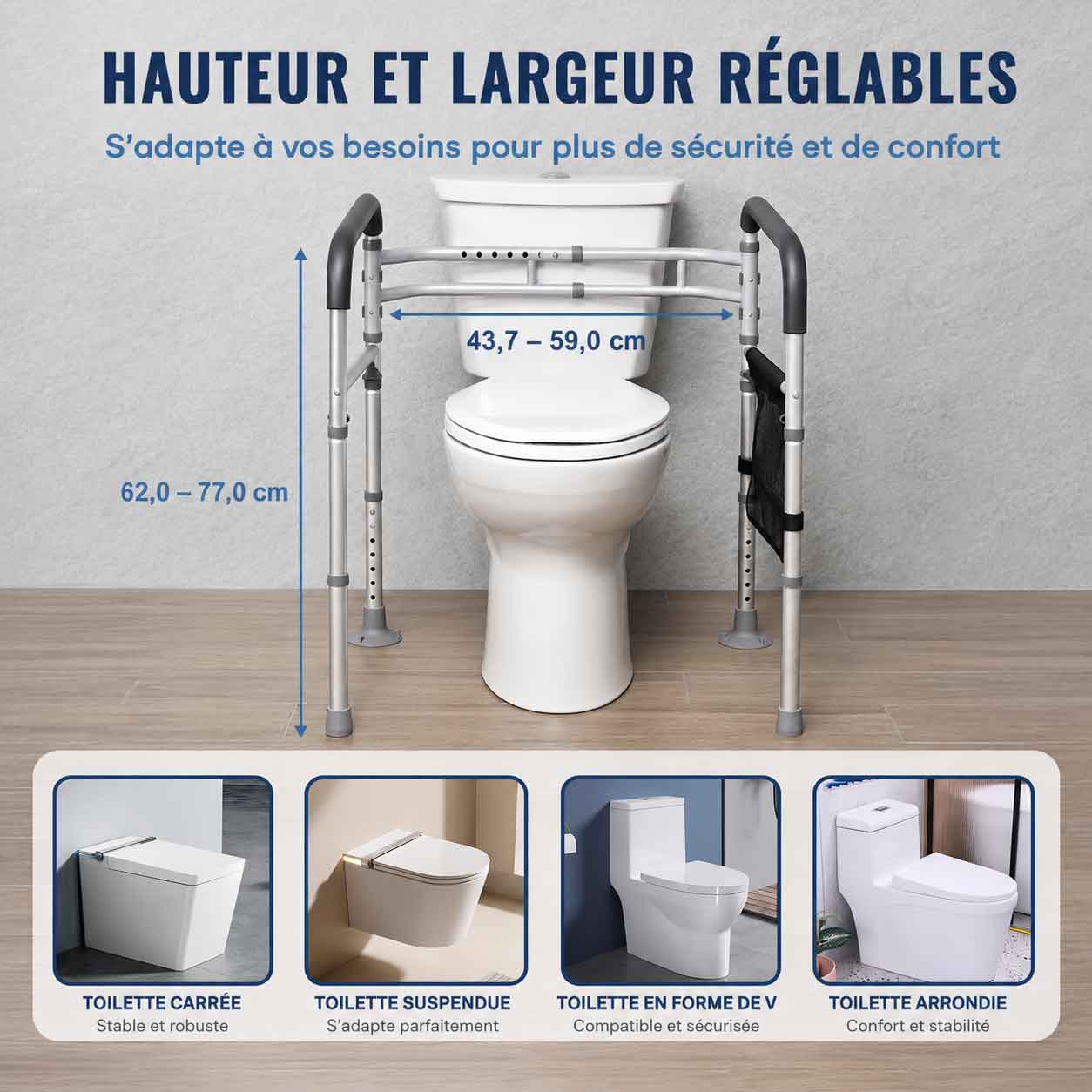 Cadre de sécurité pour toilette réglable