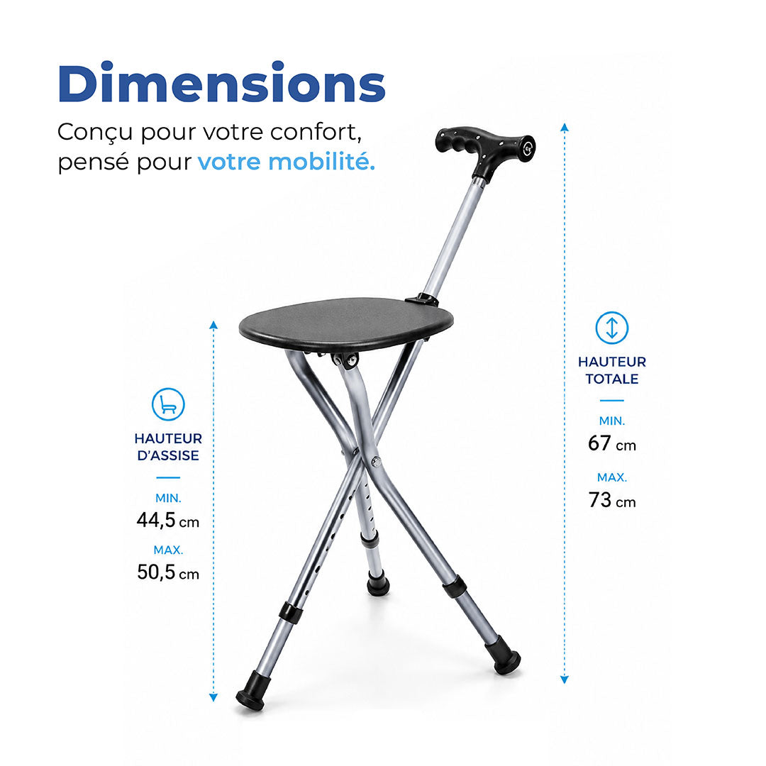 Canne Siège Pliante Réglable 2-en-1