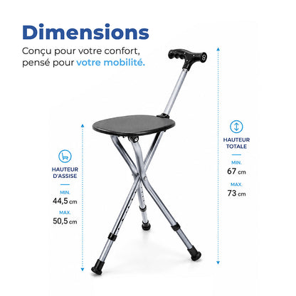 Canne Siège Pliante Réglable 2-en-1