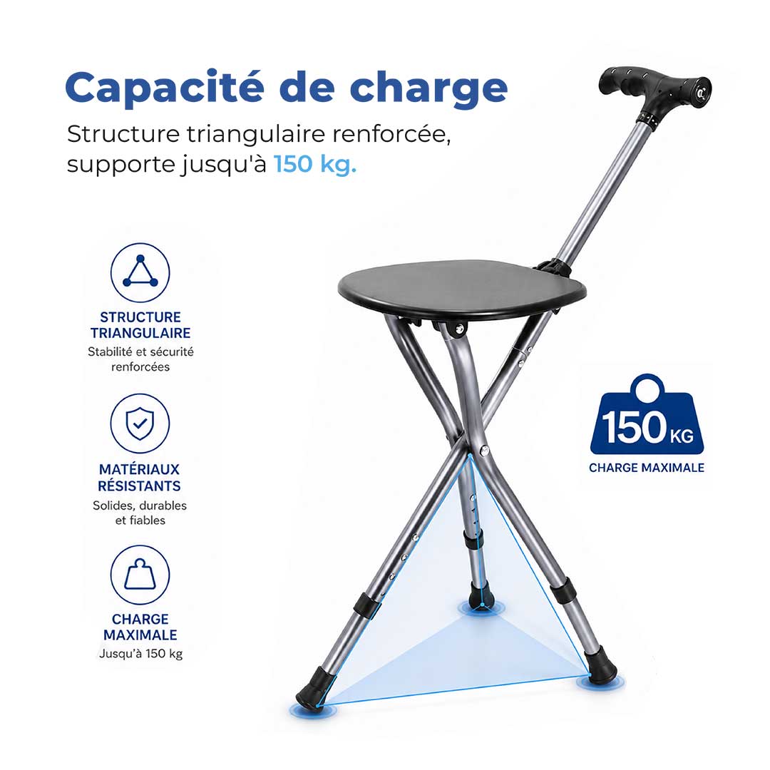 Canne Siège Pliante Réglable 2-en-1