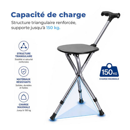 Canne Siège Pliante Réglable 2-en-1