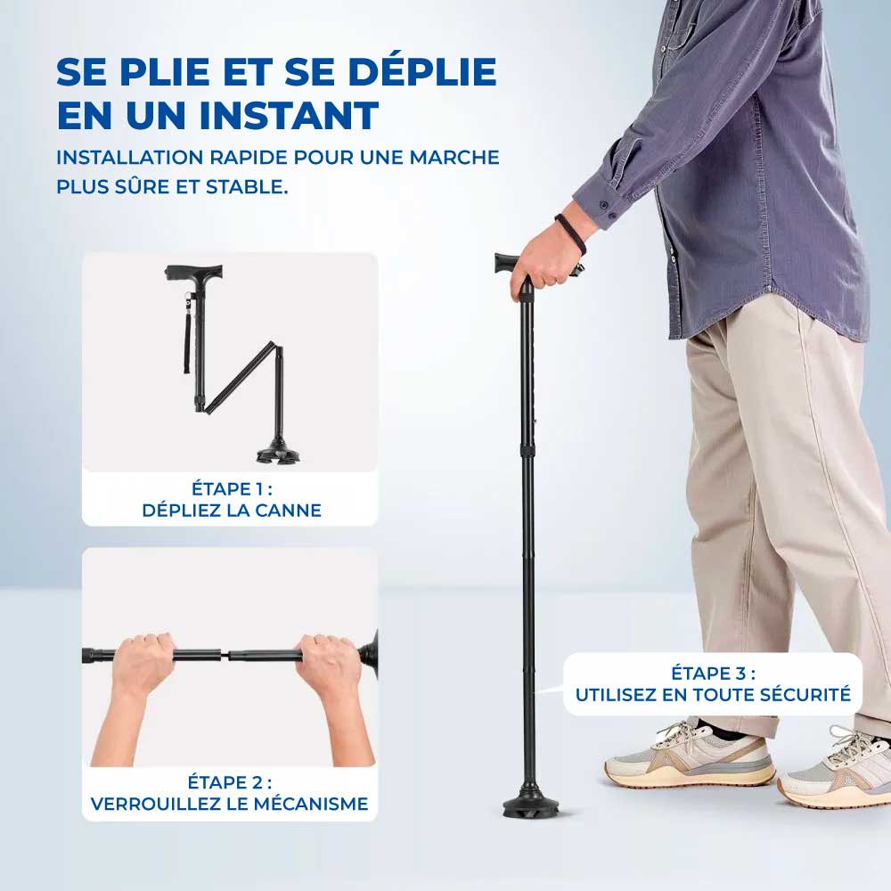 Canne de Marche Quadripode Pliable