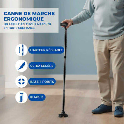 Canne de Marche Quadripode Pliable