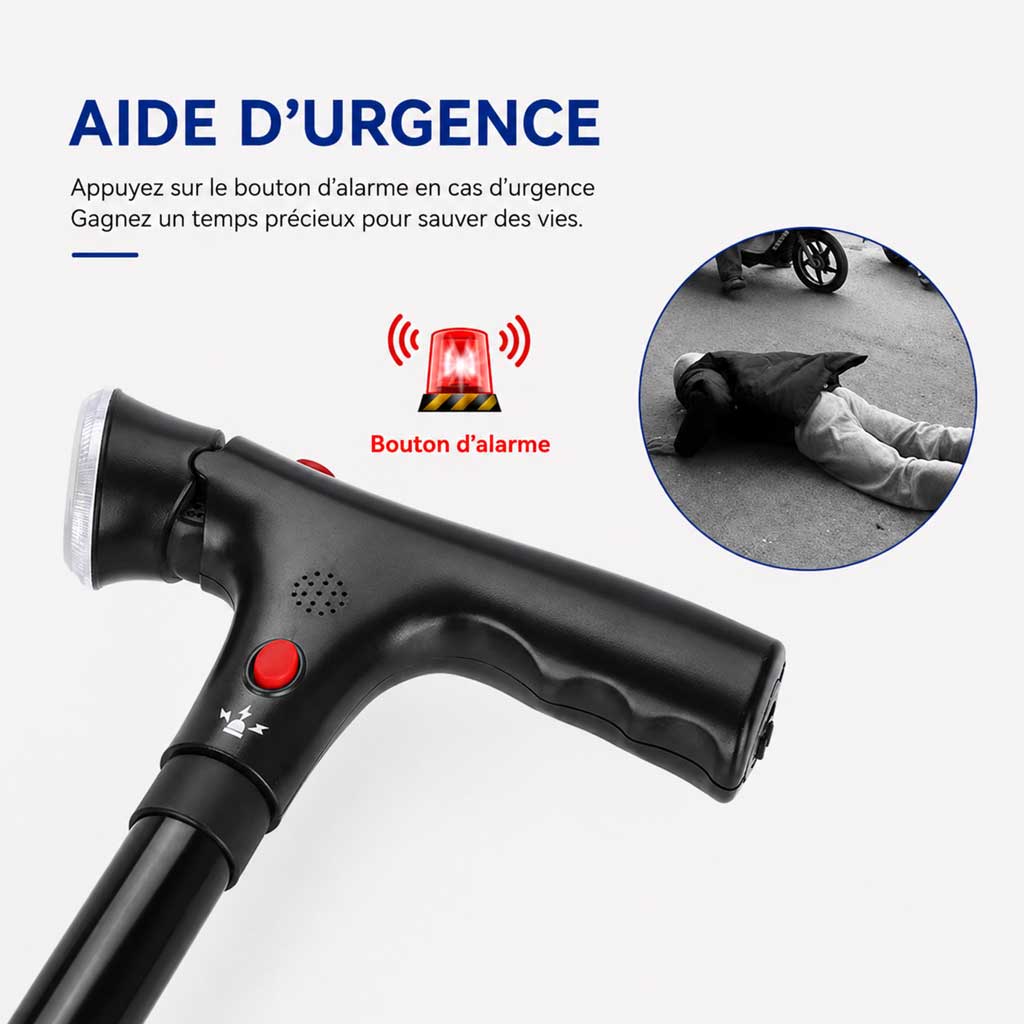Canne Quadripode Double Poignée Pliable