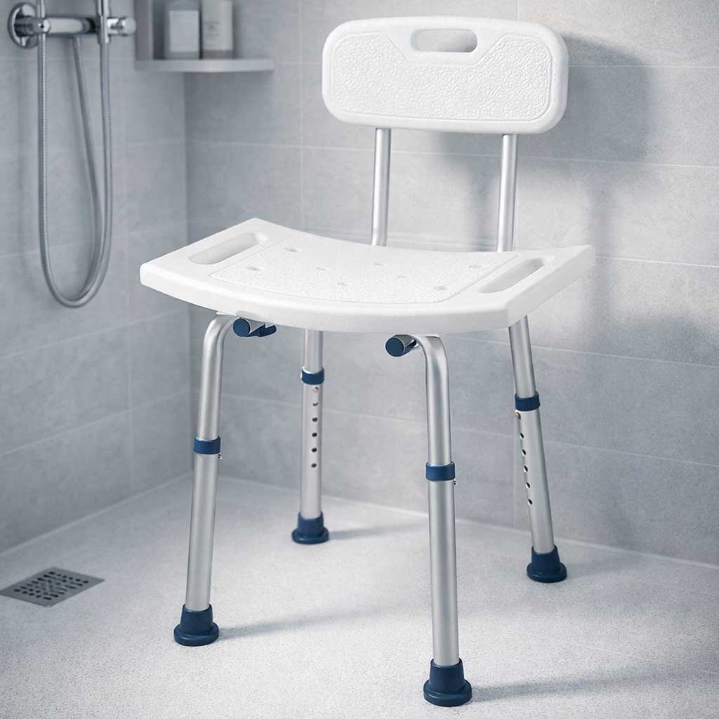 Chaise de douche senior réglable avec dossier, antidérapante, jusqu'à 150 kg