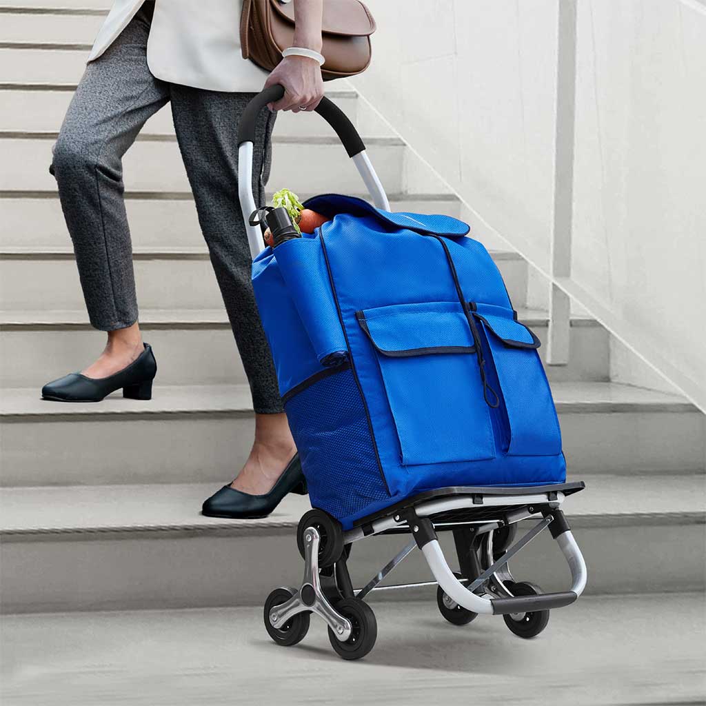 Chariot de courses monte-escaliers pliable 36L à 6 roues pour senior