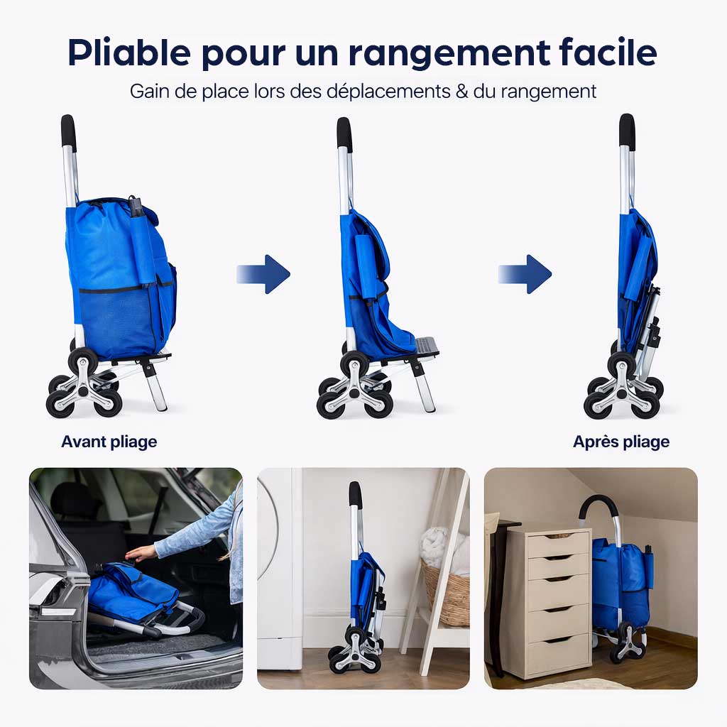 Chariot de courses monte-escaliers pliable