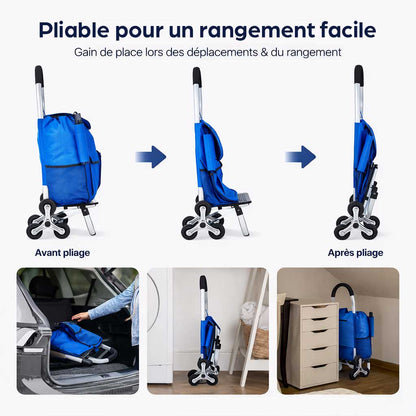 Chariot de courses monte-escaliers pliable