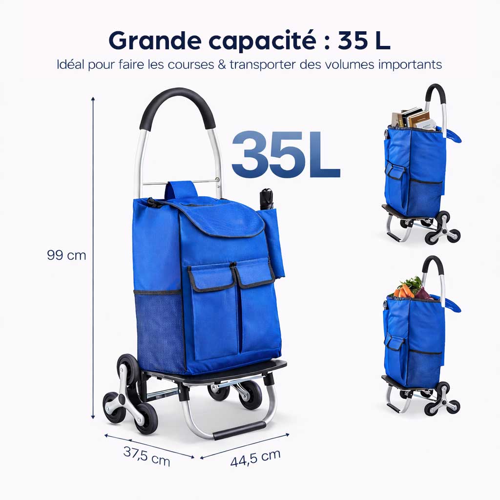 Chariot de courses monte-escaliers pliable