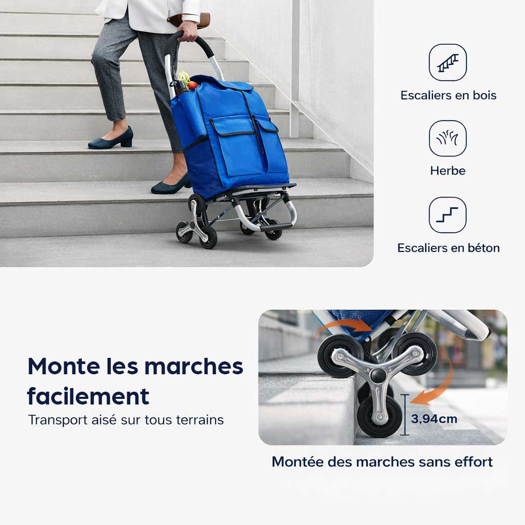 Chariot de courses monte-escaliers pliable