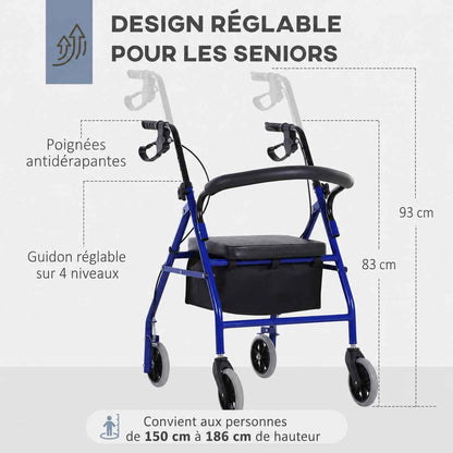Déambulateur Rollator 4 Roues Pliable avec Siège