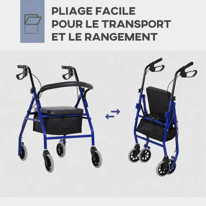 Déambulateur Rollator 4 Roues Pliable avec Siège