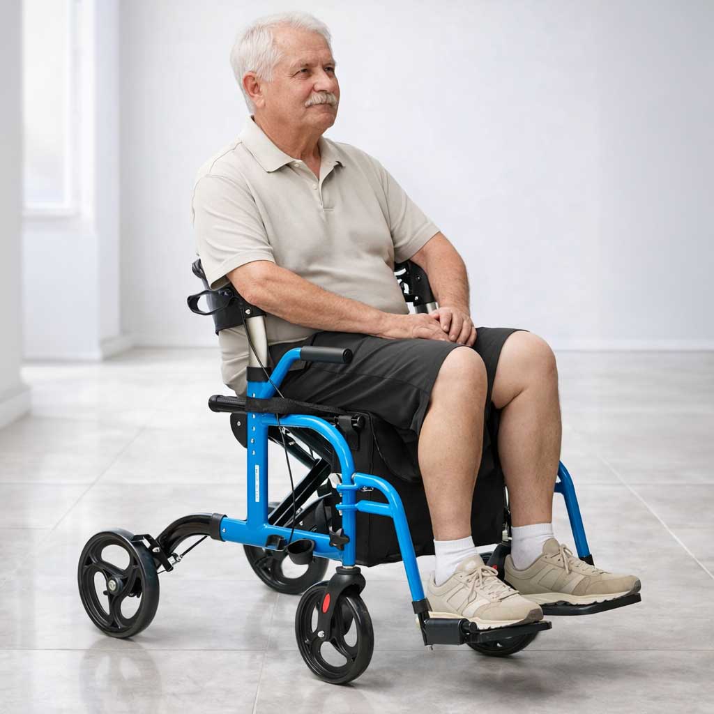 Déambulateur Rollator Fauteuil Roulant 2 en 1 Pliable