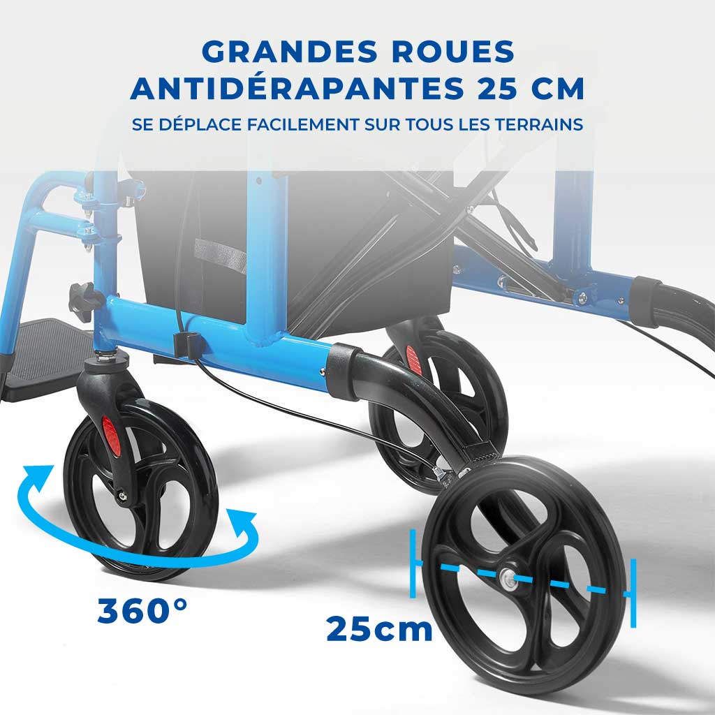 Déambulateur Rollator Fauteuil Roulant 2 en 1 Pliable