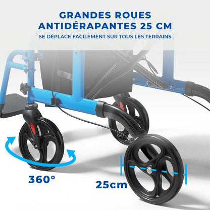 Déambulateur Rollator Fauteuil Roulant 2 en 1 Pliable