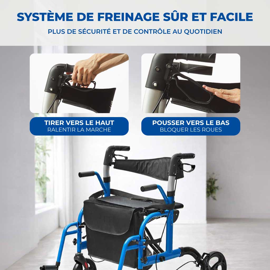 Déambulateur Rollator Fauteuil Roulant 2 en 1 Pliable