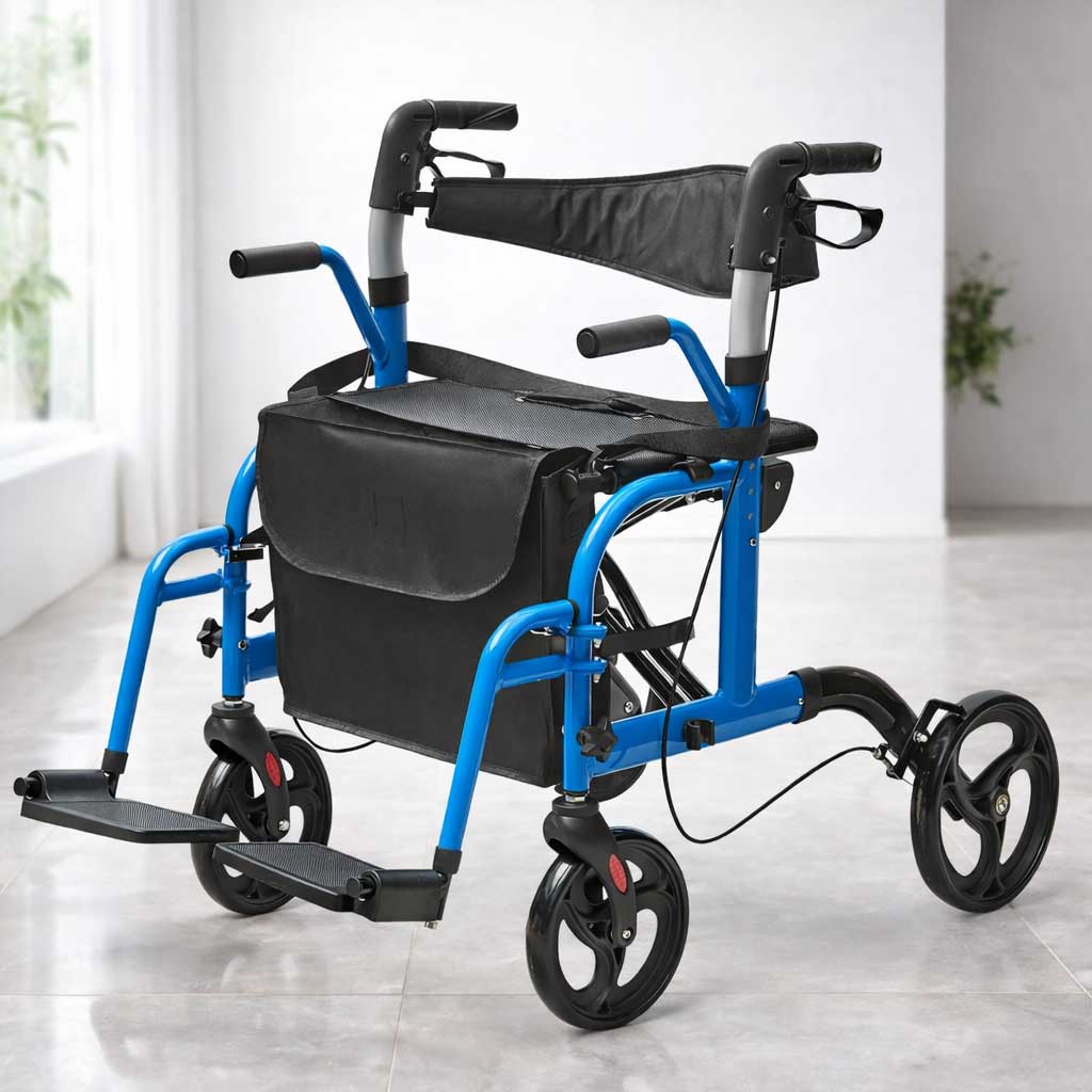 Déambulateur Rollator Fauteuil Roulant 2 en 1 Pliable