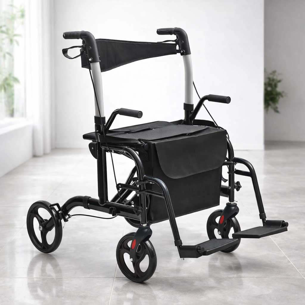 Déambulateur Rollator Fauteuil Roulant 2 en 1 Pliable