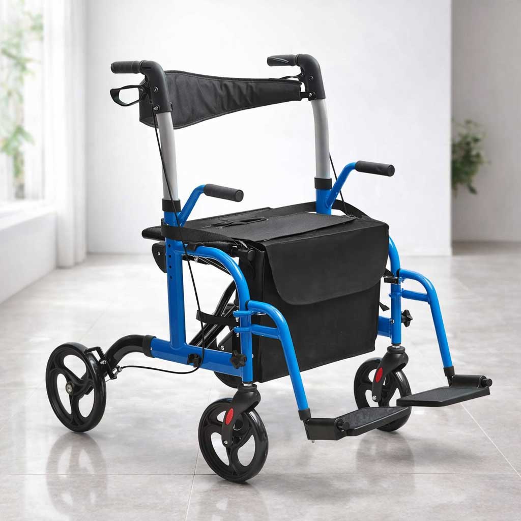 Déambulateur rollator fauteuil roulant 2 en 1 pliable pour senior et aidant