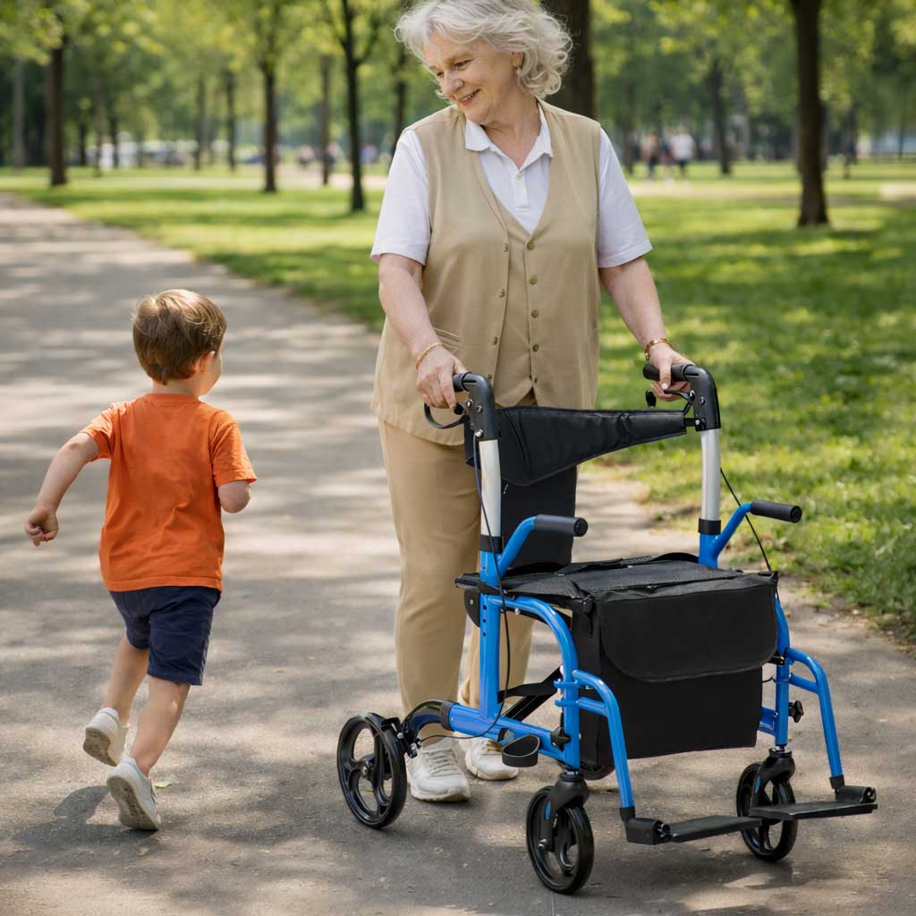 Déambulateur Rollator Fauteuil Roulant 2 en 1 Pliable