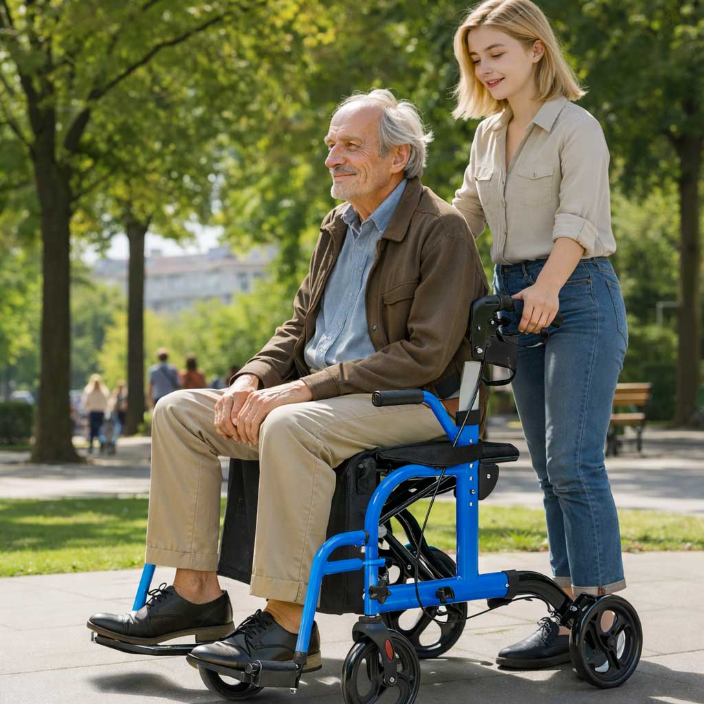 Déambulateur Rollator Fauteuil Roulant 2 en 1 Pliable