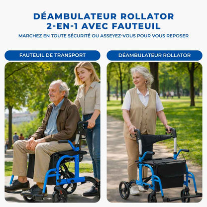 Déambulateur Rollator Fauteuil Roulant 2 en 1 Pliable