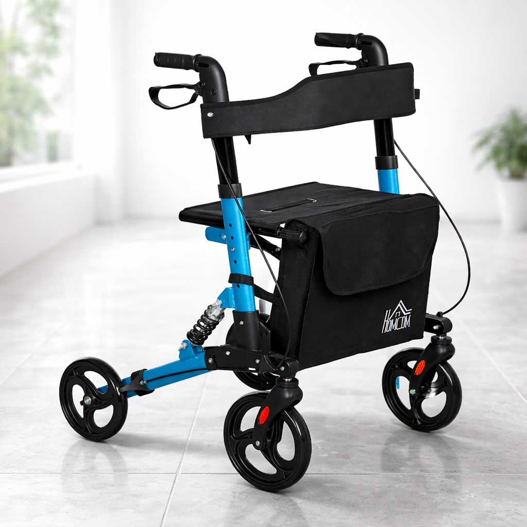Déambulateur rollator tout-terrain renforcé senior 136 kg avec amortisseur et dossier confort