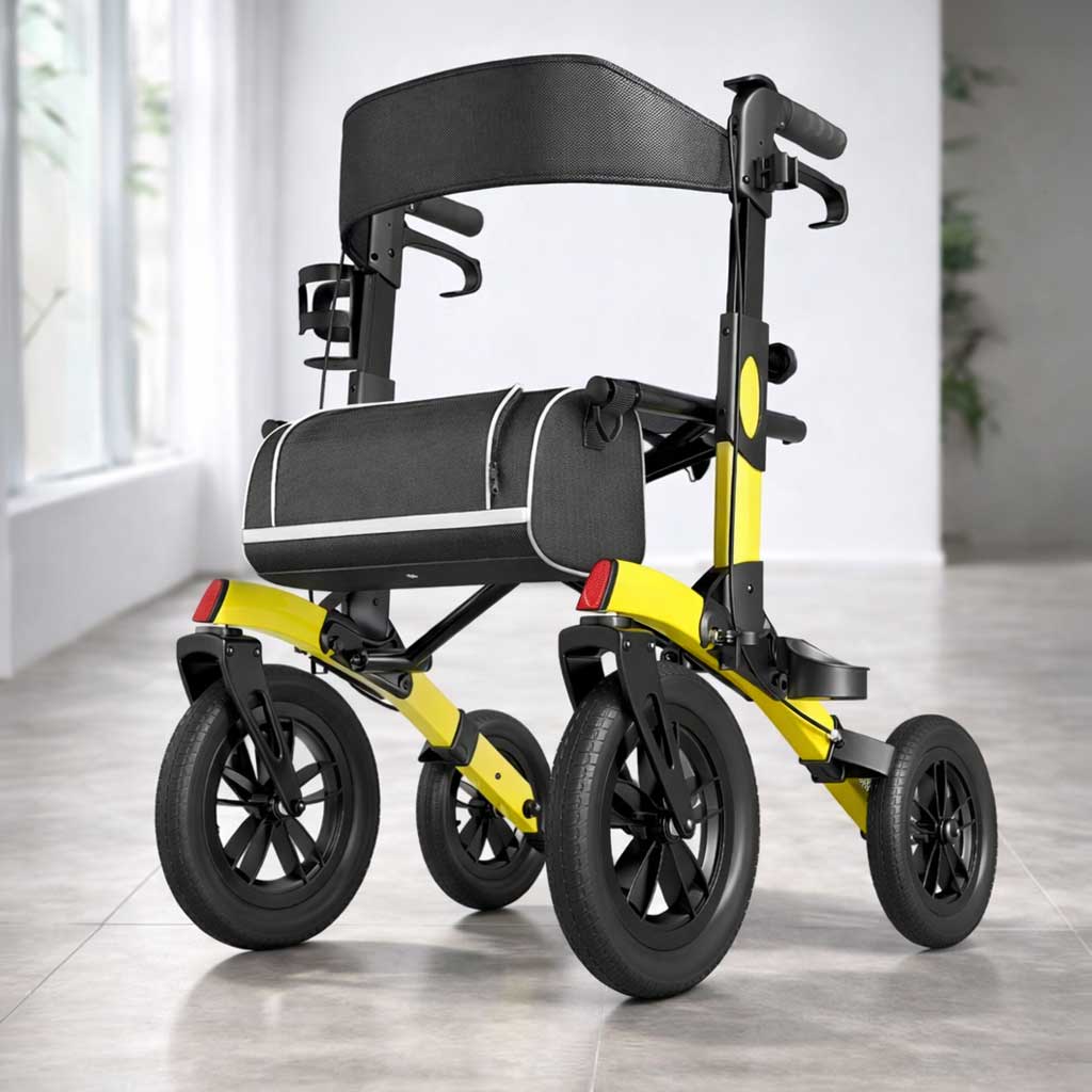 Rollator grandes roues avec assise large de 47 cm pour forte corpulence