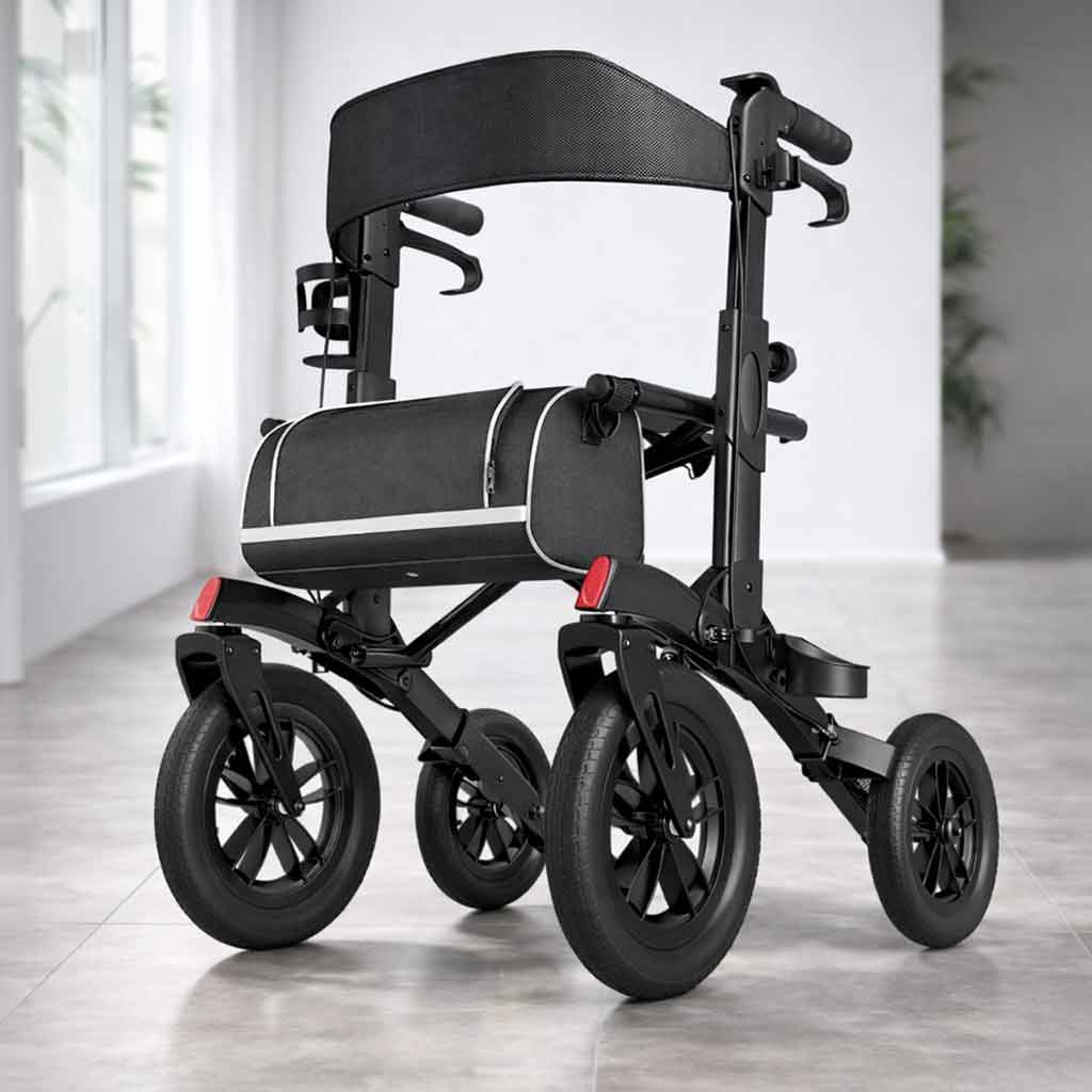 Déambulateur Tout-Terrain Grandes Roues avec Siège – Pliable