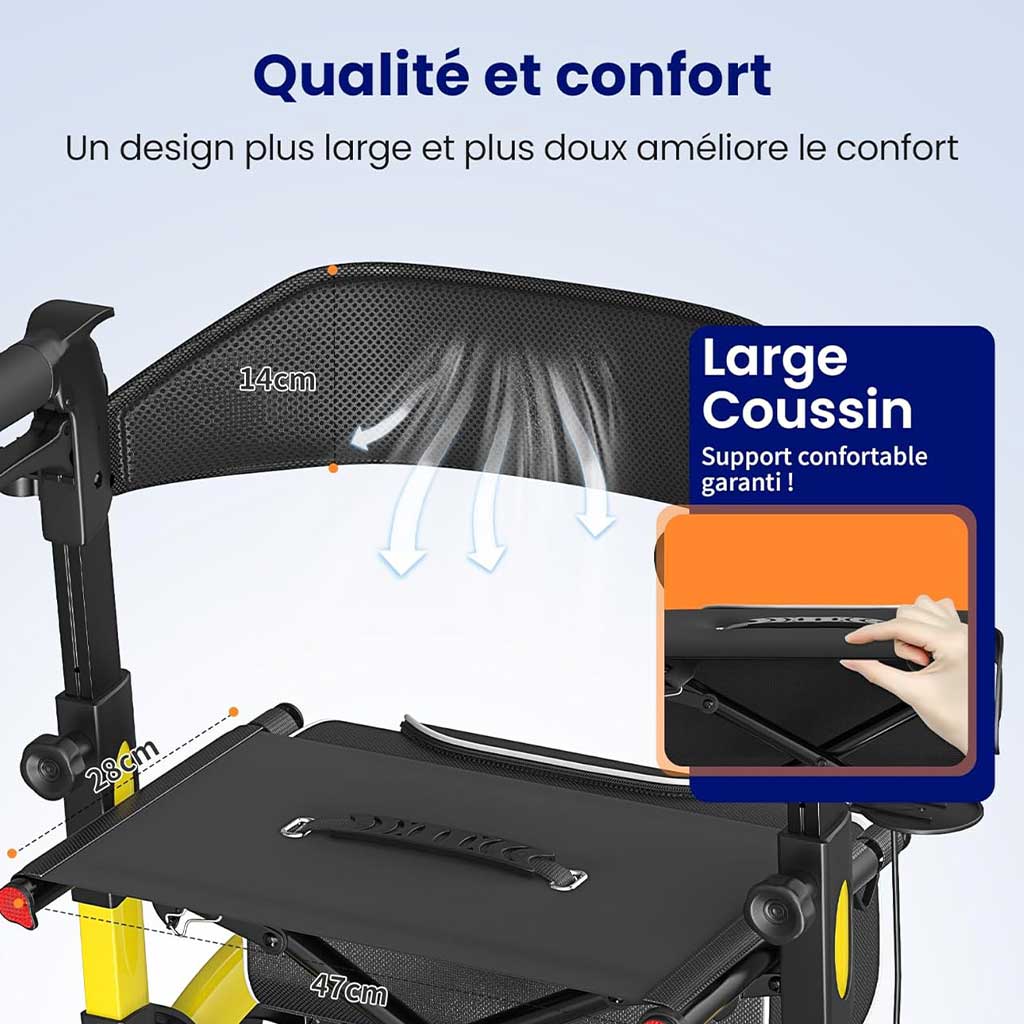 Déambulateur Tout-Terrain Grandes Roues avec Siège – Pliable