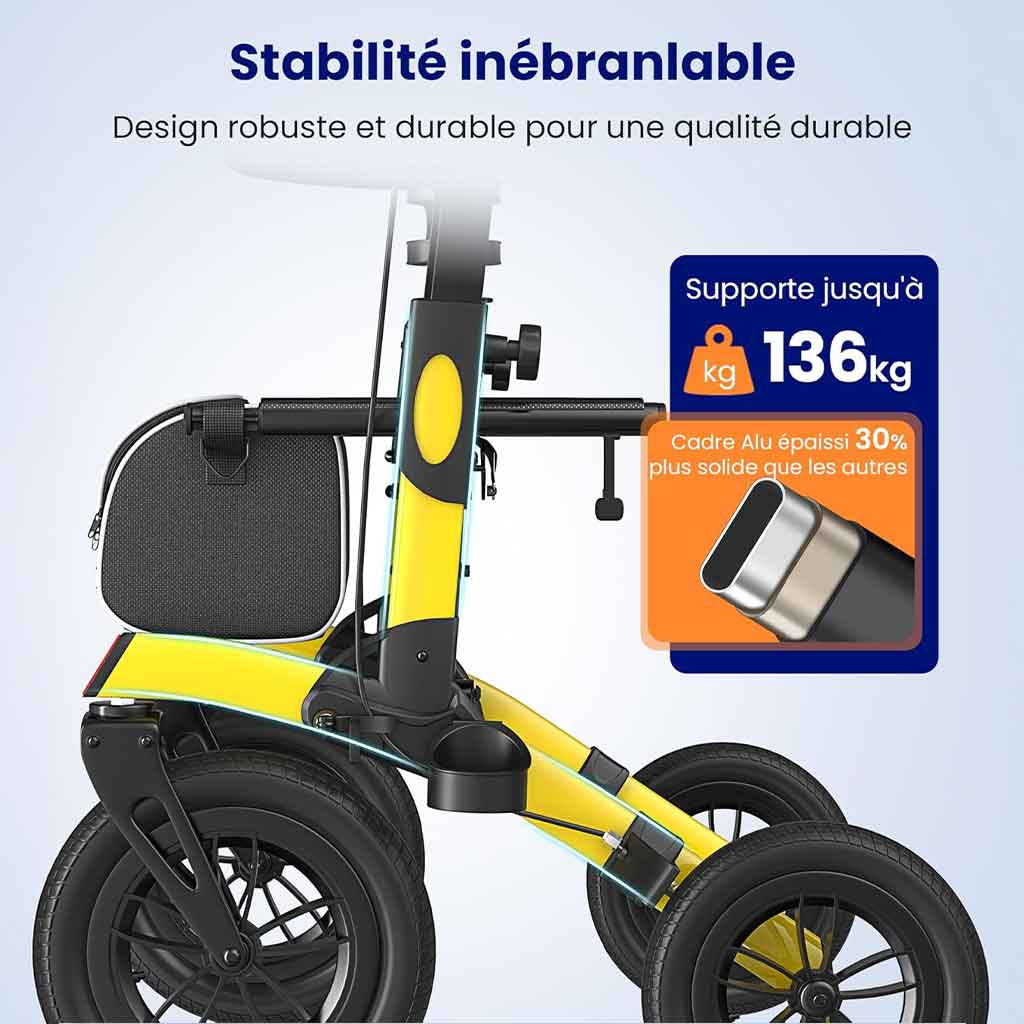 Déambulateur Tout-Terrain Grandes Roues avec Siège – Pliable