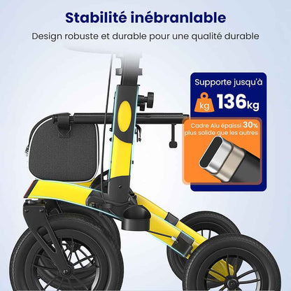 Déambulateur Tout-Terrain Grandes Roues avec Siège – Pliable