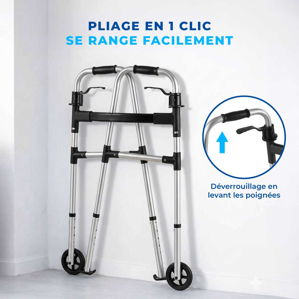 Déambulateur pliable à roulettes