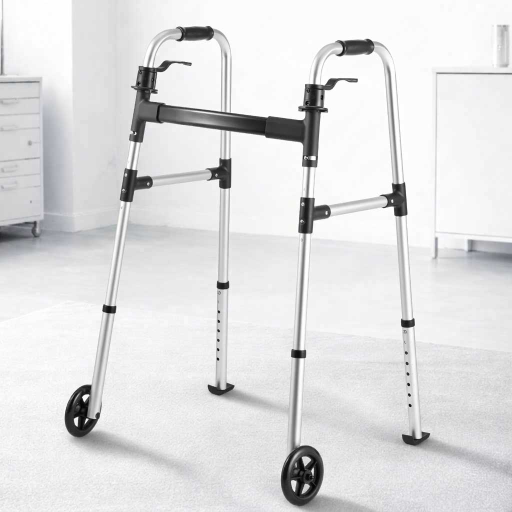 Déambulateur 2 roues pliable à roulettes en aluminium réglable en hauteur pour senior
