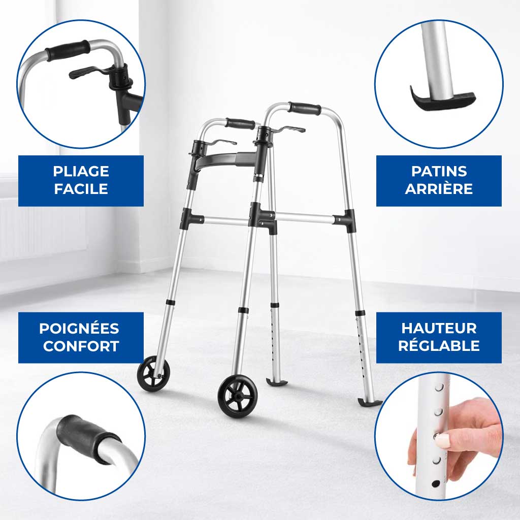 Déambulateur pliable à roulettes