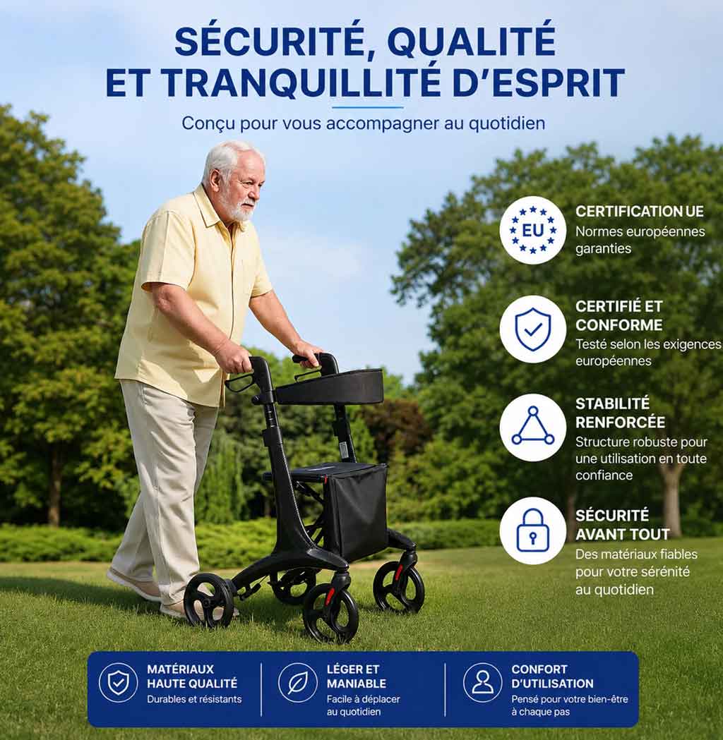 Déambulateur Rollator en Fibre de Carbone Ultra-Léger