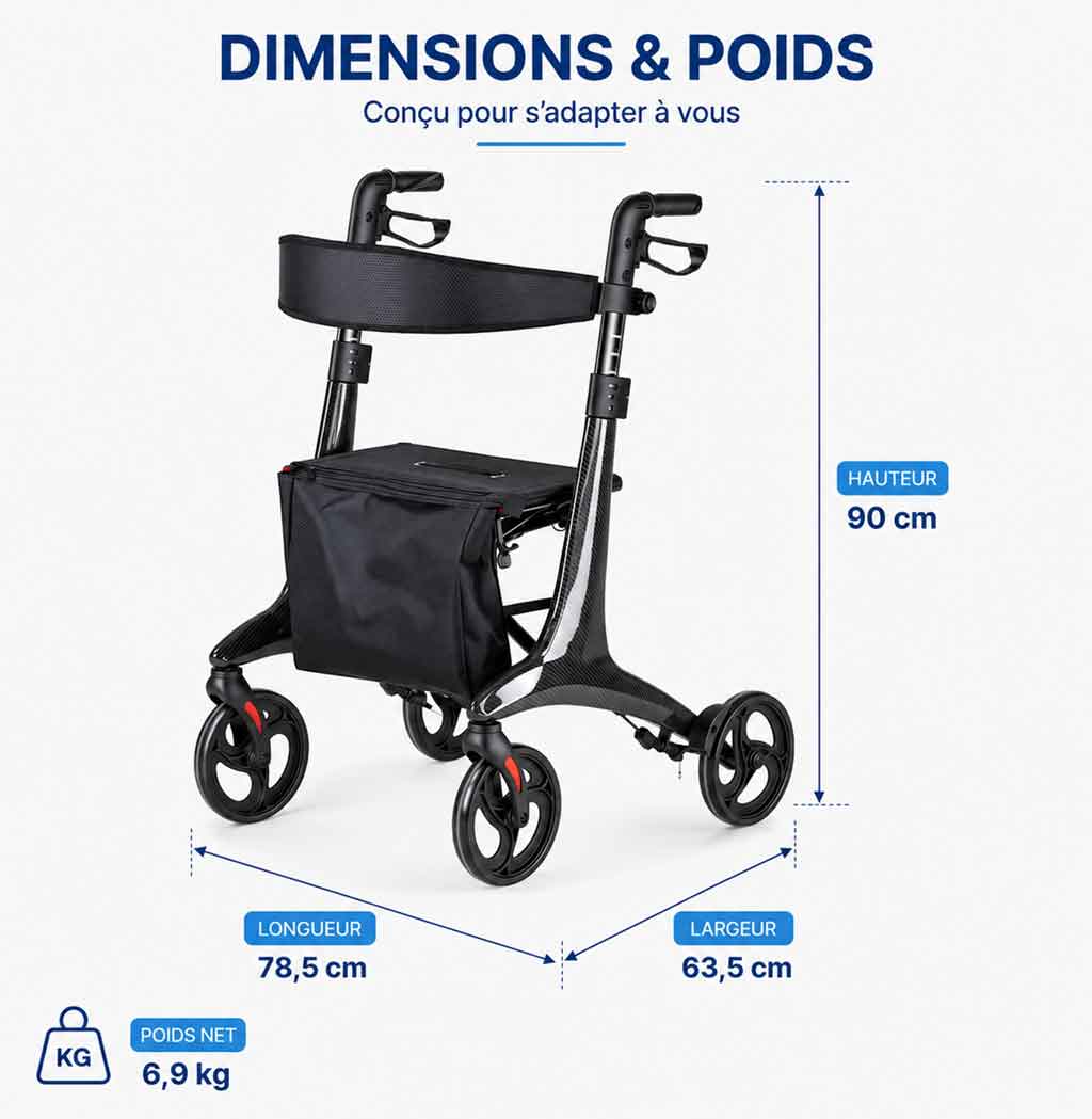 Déambulateur Rollator en Fibre de Carbone Ultra-Léger