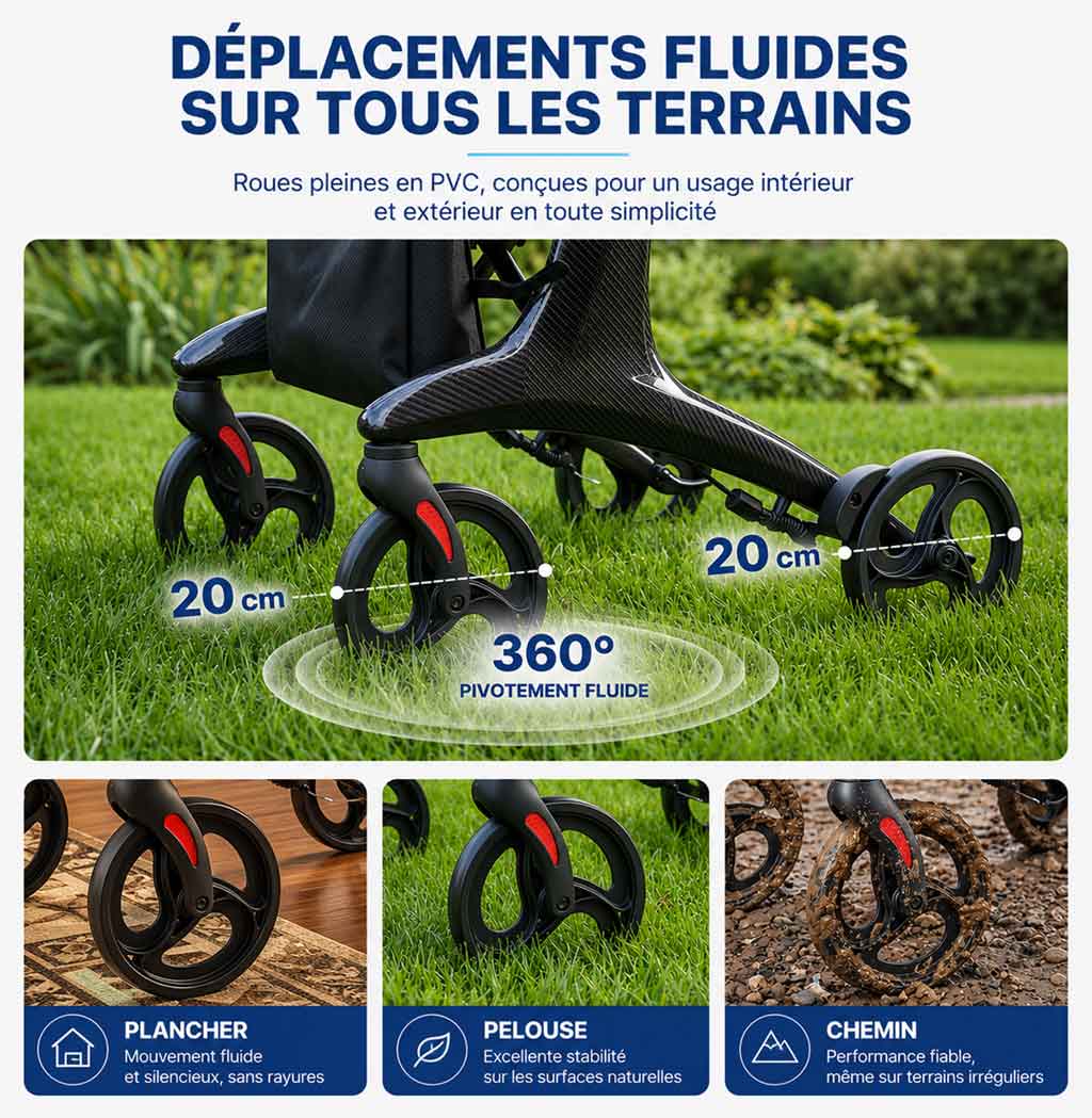 Déambulateur Rollator en Fibre de Carbone Ultra-Léger