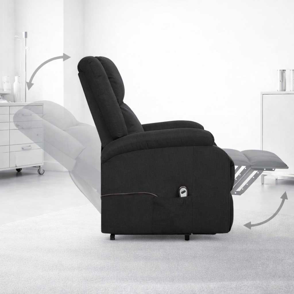 Fauteuil releveur électrique en position semi-inclinée avec repose-pieds relevé