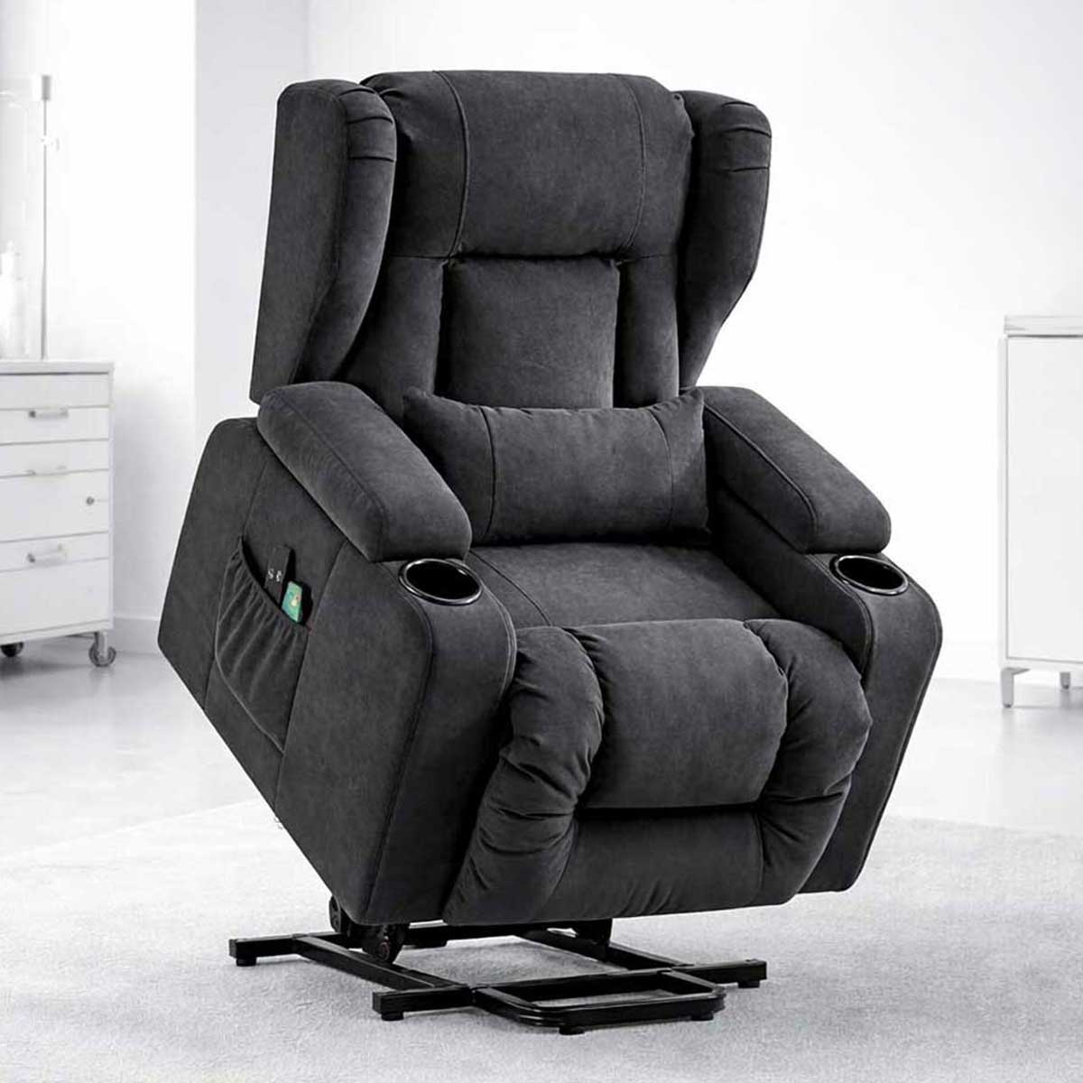 Fauteuil releveur électrique senior avec fonction massage pour aide au lever dans le salon