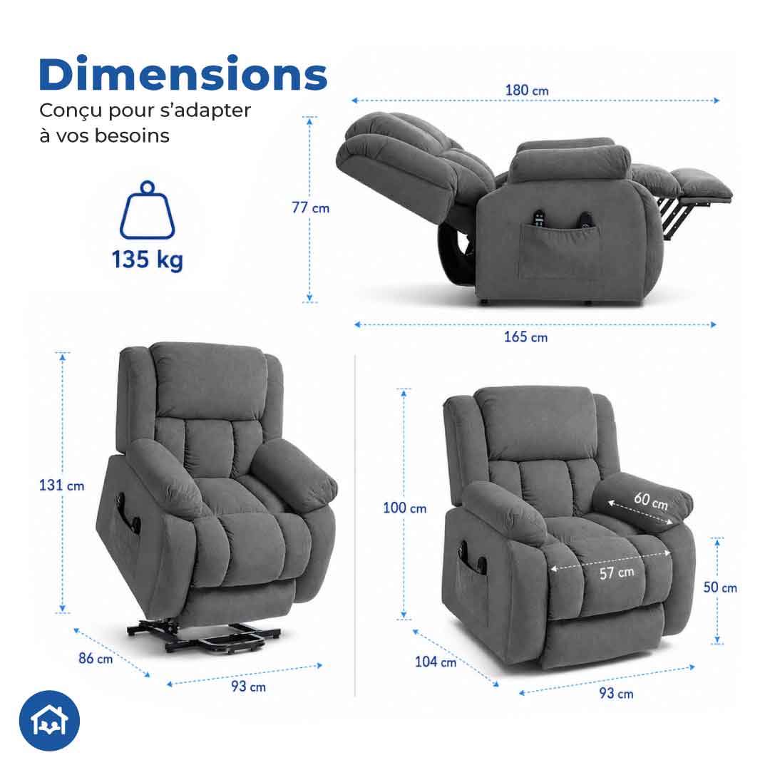 Fauteuil releveur électrique - Massage et chaleur lombaire