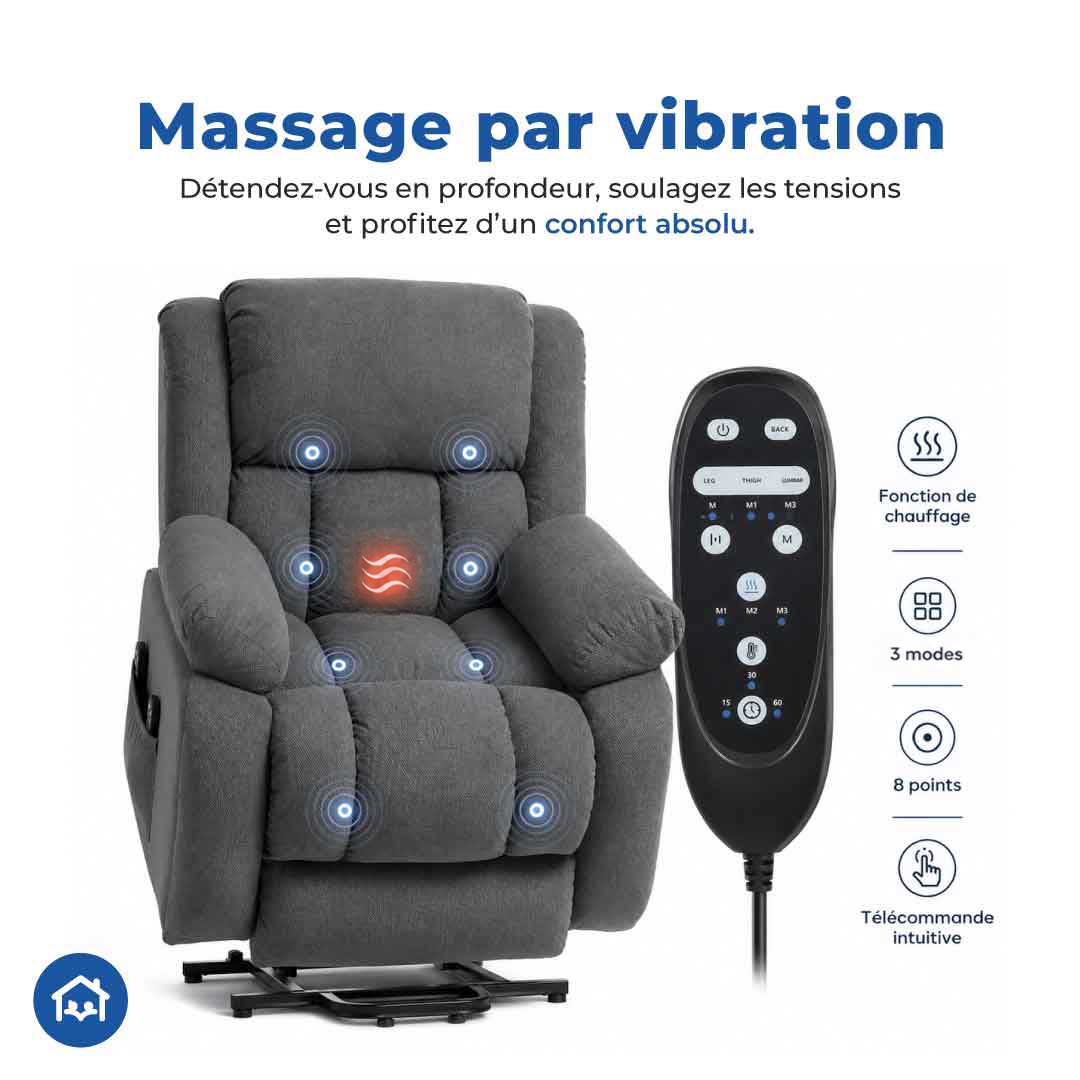 Fauteuil releveur électrique - Massage et chaleur lombaire