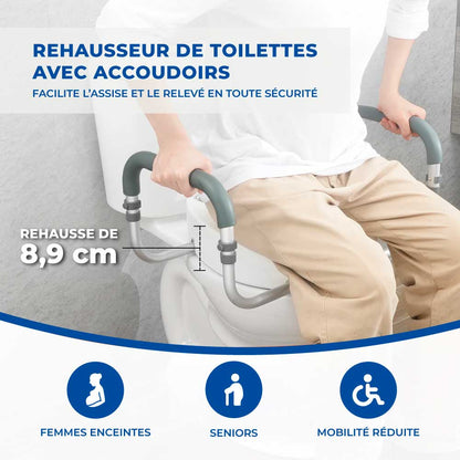 Réhausseur de toilettes avec accoudoirs +8,9 cm