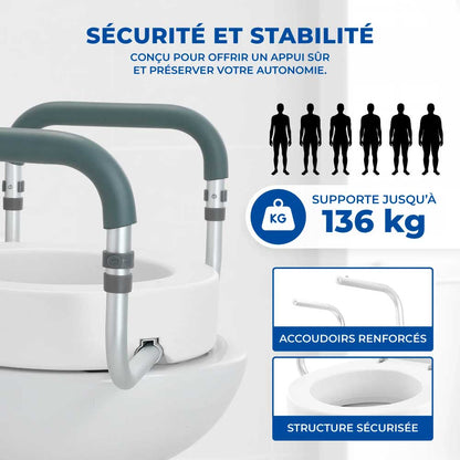 Réhausseur de toilettes avec accoudoirs +8,9 cm